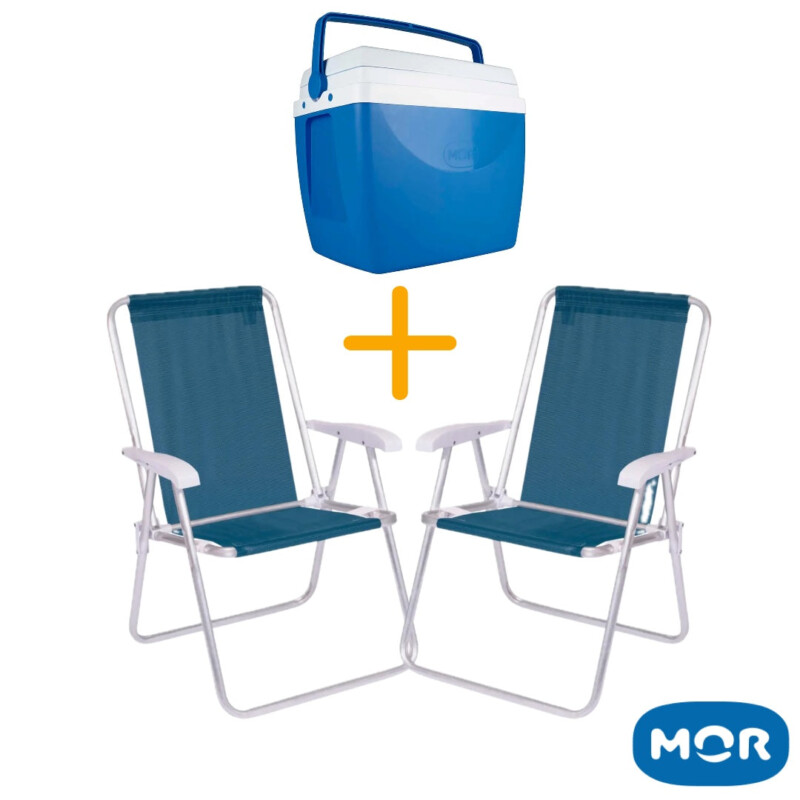 Kit 1 Caixa Térmica 34L + 2 Cadeiras de Alumínio.