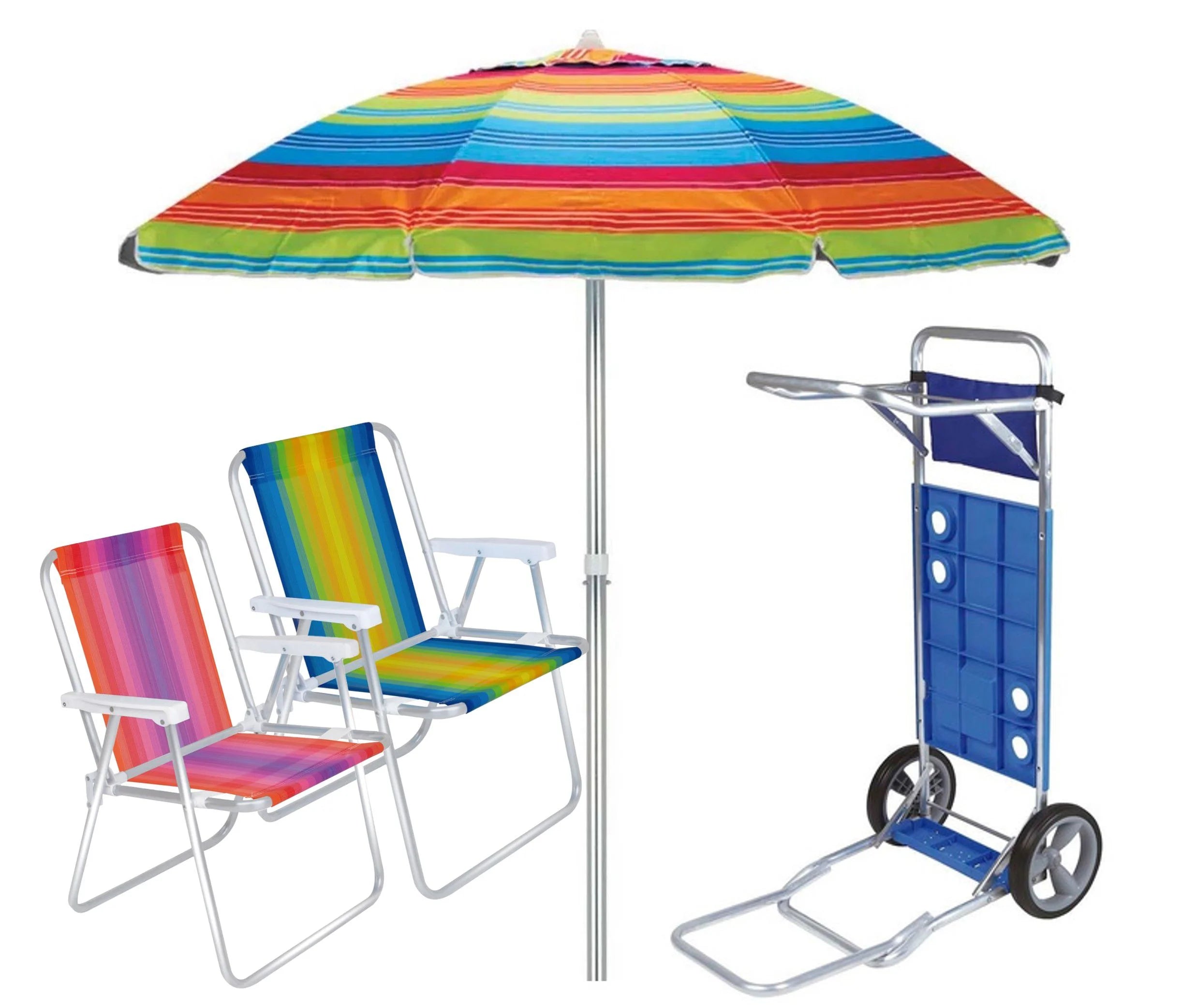 1766633084282-m5bhhl Kit Praia Guarda Sol 2m Carrinho Com Avanço Cadeira Alta Listrada De Alumínio - Mor - Laranja