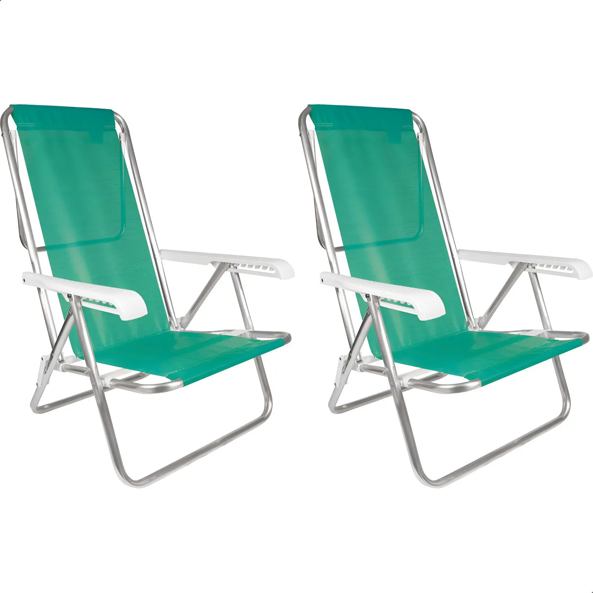 1766633362596-6bfta3 Kit 2 Cadeira Praia Alumínio Reforçada 8 Posições Reclinável Cor Verde