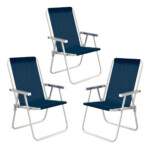 Kit 3 Cadeiras De Praia Piscina Conforto Azul Mor 120 Kg