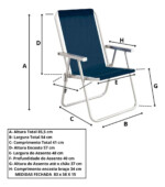 Kit 3 Cadeiras De Praia Piscina Conforto Azul Mor 120 Kg