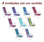 Kit 4 Cadeiras De Praia Em Alumínio Reclinável 4 Posições